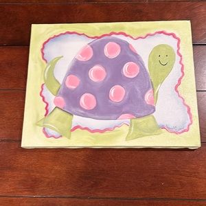 Doodlebuggs Stretch Turtle Canvas Painted Pic Pink Green Purple Kids Room 11x14